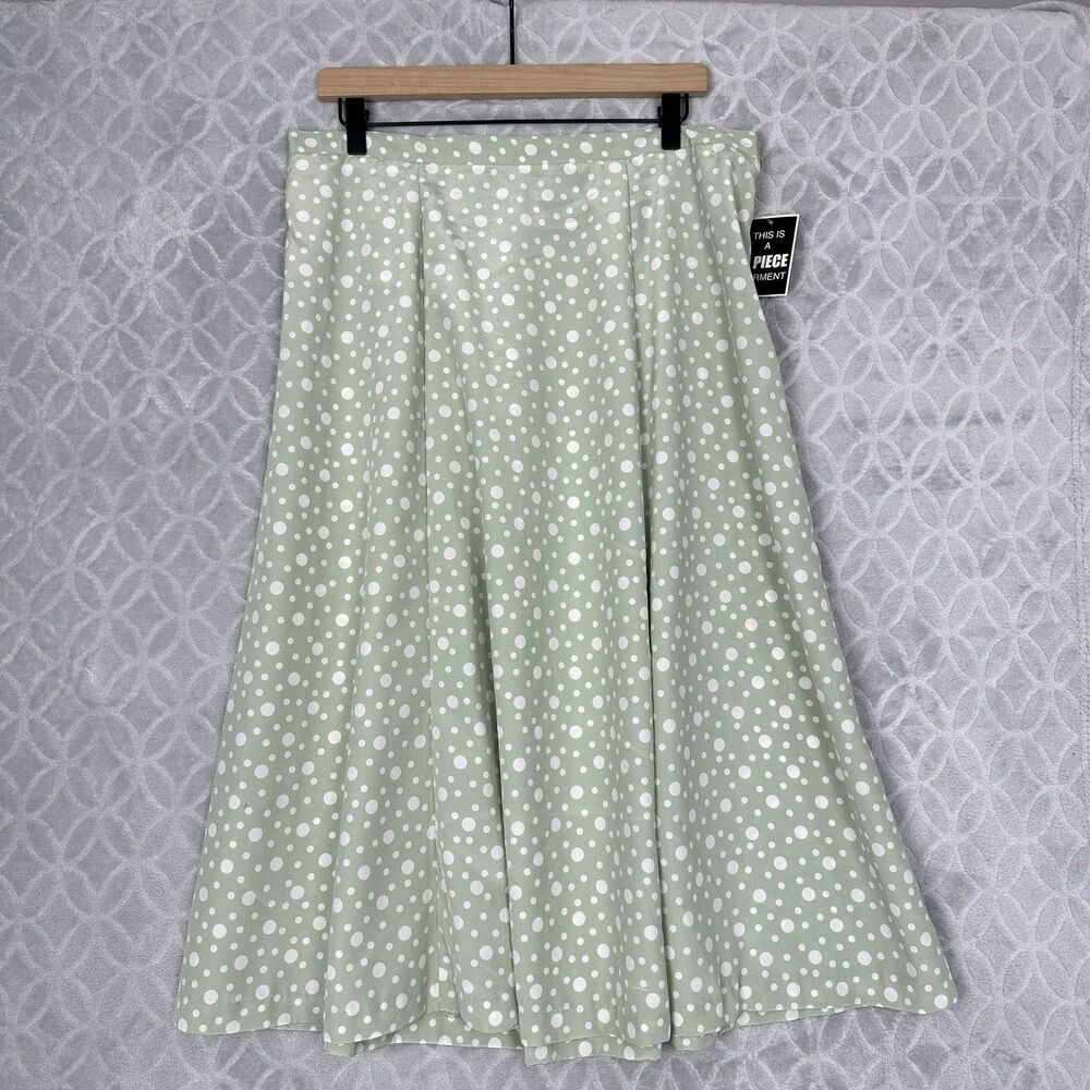 Y2K Leslie Fay Midi Skirt 16P Pistachio Green Dot Fairy Feminine Retro Modest